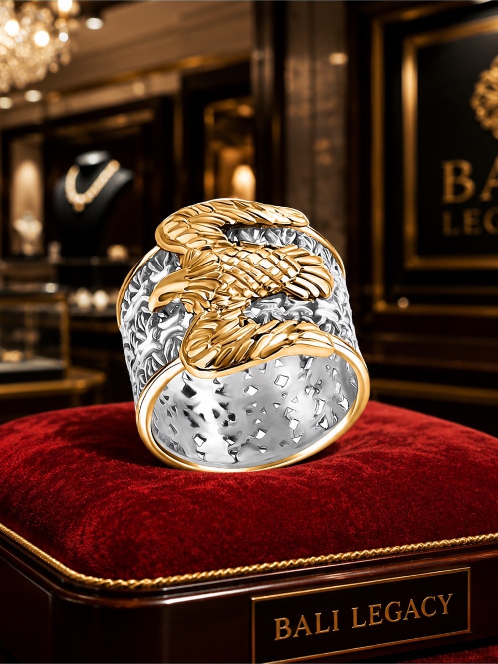 Bali Legacy 22K Vermeil YG Over and
Sterling Silver Borobudur Eagle Ring size 9